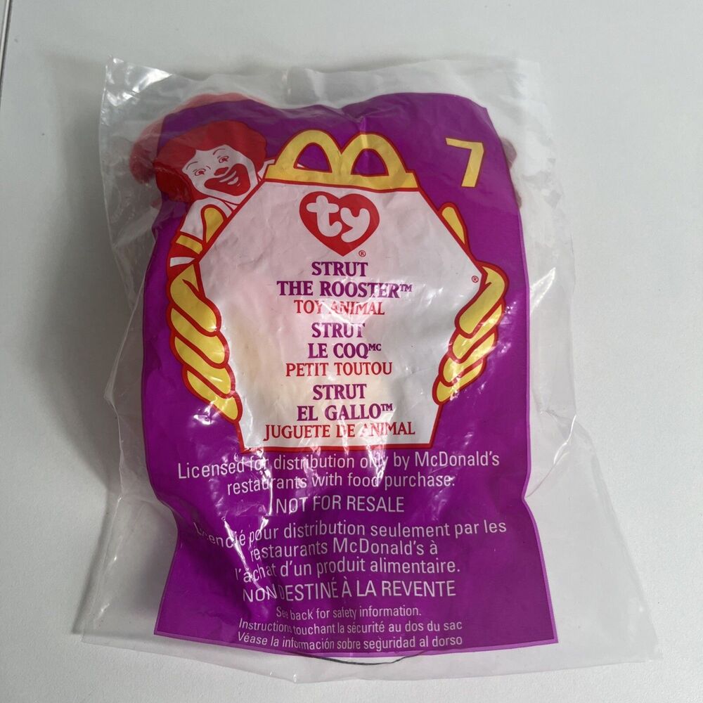 McDonald's 1999 TY Strut The Rooster Teenie Beanie Baby With 1993 Tag New In Bag